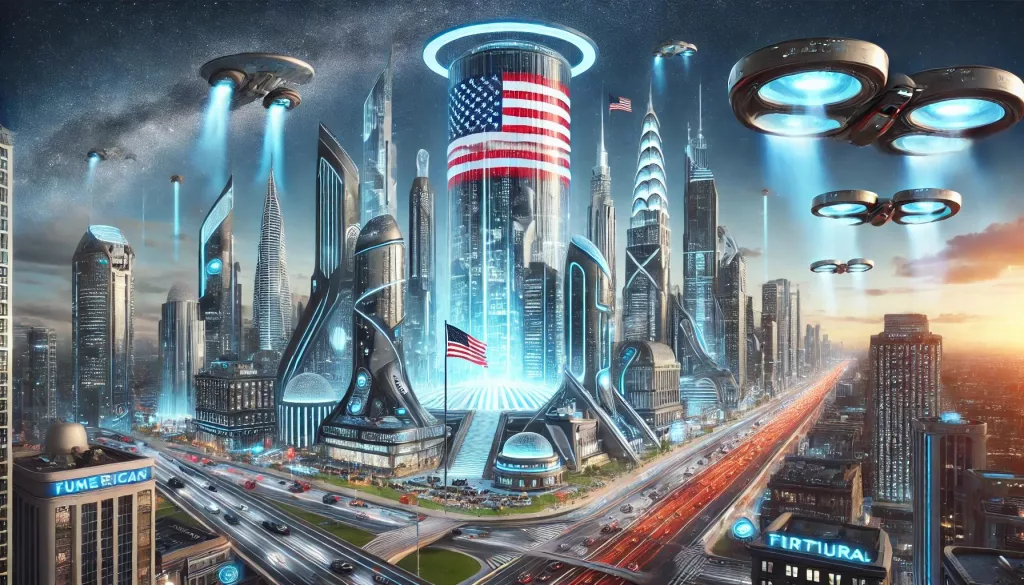 A futuristic American city inspired by science fic