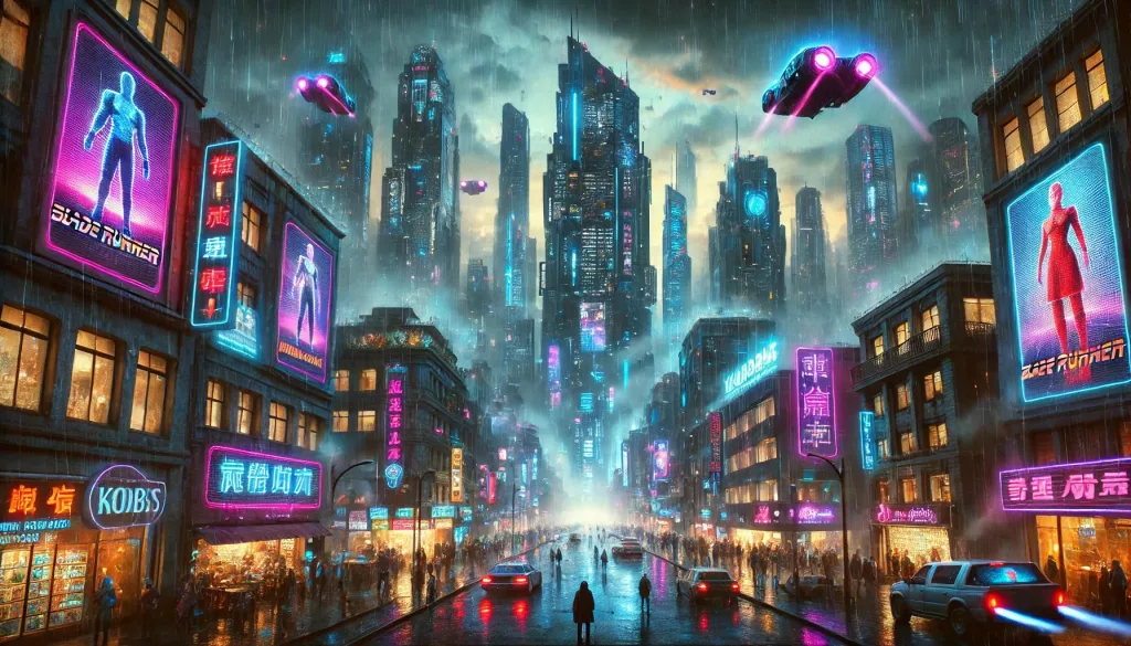 A futuristic cyberpunk cityscape inspired by Blade